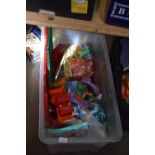 BOX OF MIXED TOYS TO LARGE QUANTITY OF SMURFS, VARIOUS MODERN LADYBIRD CHILDREN'S BOOKS ETC