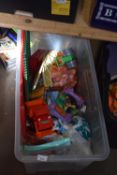 BOX OF MIXED TOYS TO LARGE QUANTITY OF SMURFS, VARIOUS MODERN LADYBIRD CHILDREN'S BOOKS ETC