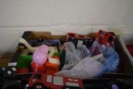 ONE BOX VARIOUS TOY FIRE ENGINES, PEPPA PIG TOYS AND OTHERS