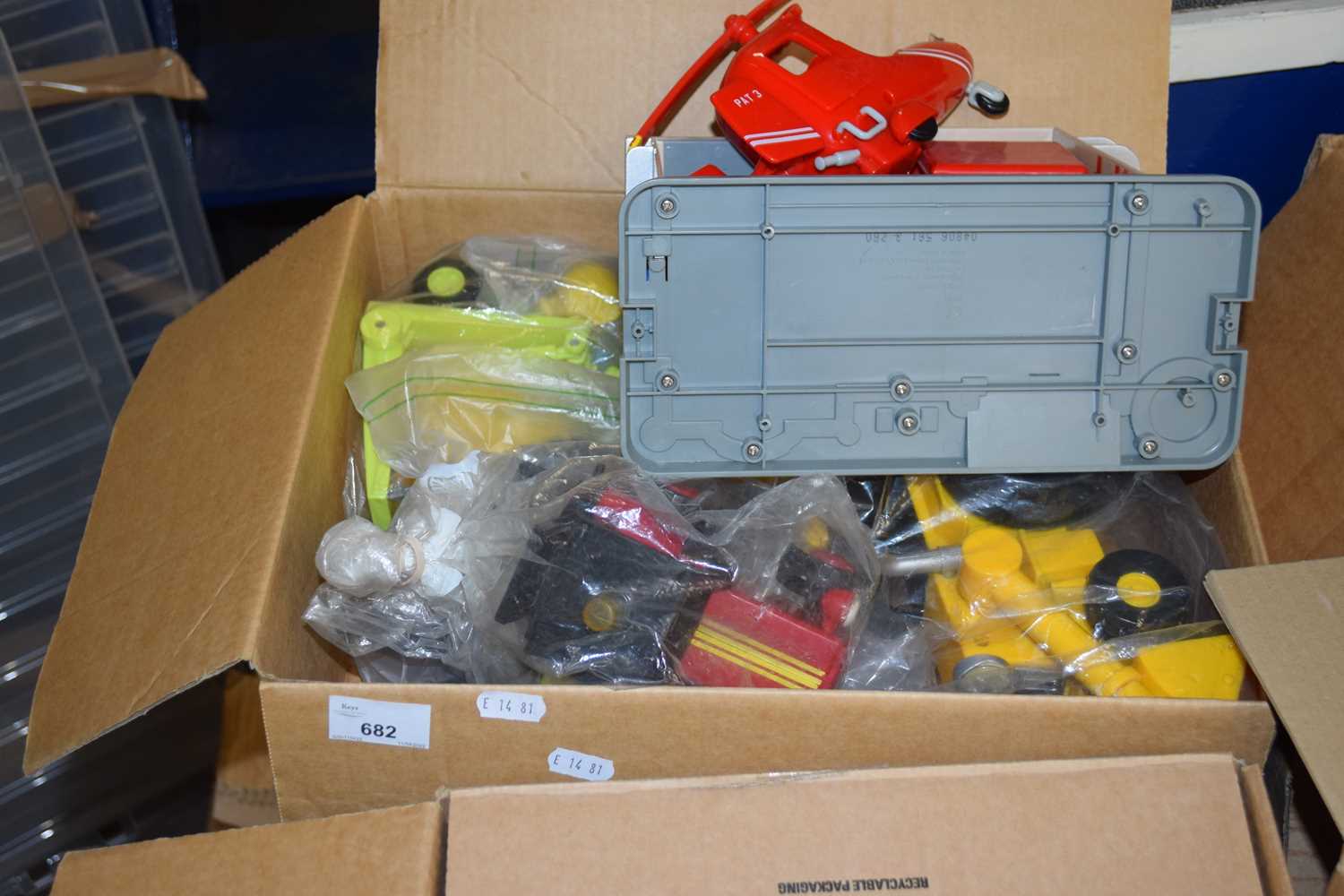 BOX OF BOB THE BUILDER AND POSTMAN PAT TOYS