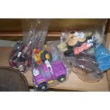 MIXED LOT : MICKEY AND MINNIE MOUSE TOYS, VARIOUS TOY VEHICLES ETC