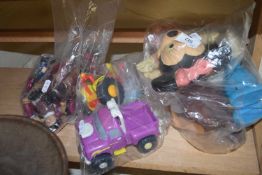 MIXED LOT : MICKEY AND MINNIE MOUSE TOYS, VARIOUS TOY VEHICLES ETC