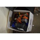 BOX CONTAINING ELECTRIC JIGSAW AND VARIOUS OTHER TOOLS