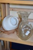 MIXED LOT : HAIG'S WHISKY BOTTLE PLUS GLASS LIGHT SHADE AND TWO GLASS VASES