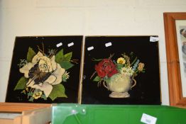 TWO FLORAL STILL LIFE STUDIES ON GLASS, UNFRAMED