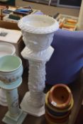 WHITE GLAZED JARDINIERE AND STAND