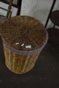 WICKER BASKET CONTAINING VARIOUS KNITTING SUPPLIES