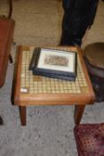 RETRO HARDWOOD FRAMED COFFEE TABLE WITH TILED CENTRE, 57CM WIDE