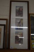 GROUP OF THREE STUDIES OF VENETIAN SCENES, WATERCOLOURS, INDISTINCTLY SIGNED,, SET IN ONE FRAME