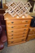 MODERN PINE SIX-DRAWER CHEST WITH BRASS HANDLES, 78CM WIDE