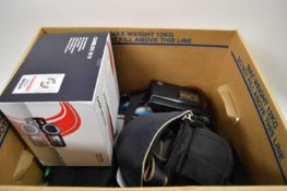 BOX VARIOUS MIXED CAMERAS TO INCLUDE A TOSHIBA DIGITAL VIDEO CAMERA