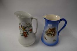 TWO DECORATED WASH JUGS