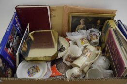 COLLECTION VARIOUS ROYALTY CERAMICS, VARIOUS BOOKS, COMMEMORATIVE TINS ETC