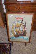 NEEDLEWORK FIRE SCREEN MARKED 'THE MAYFLOWER'