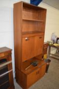 MID-CENTURY TEAK G-PLAN WALL CABINET WITH DROP DOWN BUREAU SECTION, 198CM WIDE