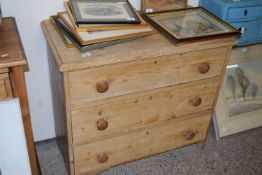 LATE 19TH/EARLY 20TH CENTURY PINE THREE DRAWER CHEST, 88CM WIDE