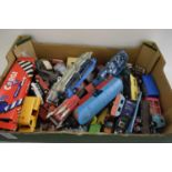 LARGE BOX VARIOUS DIE-CAST TOY VEHICLES TO INCLUDE CORGI AND OTHERS, MUCH PLAYWORN THROUGHOUT
