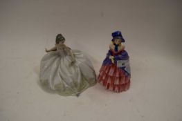 ROYAL DOULTON FIGURINE, A VICTORIAN LADY, TOGETHER WITH A FURTHER LLADRO FIGURE OF A YOUNG LADY (2)