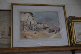 20TH CENTURY SCHOOL, STUDY OF FISHERMEN BEFORE CLIFFS, WATERCOLOUR, UNSIGNED, F/G