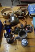 MIXED LOT WOODEN ORNAMENTS, BOWLS, COW BELL ETC