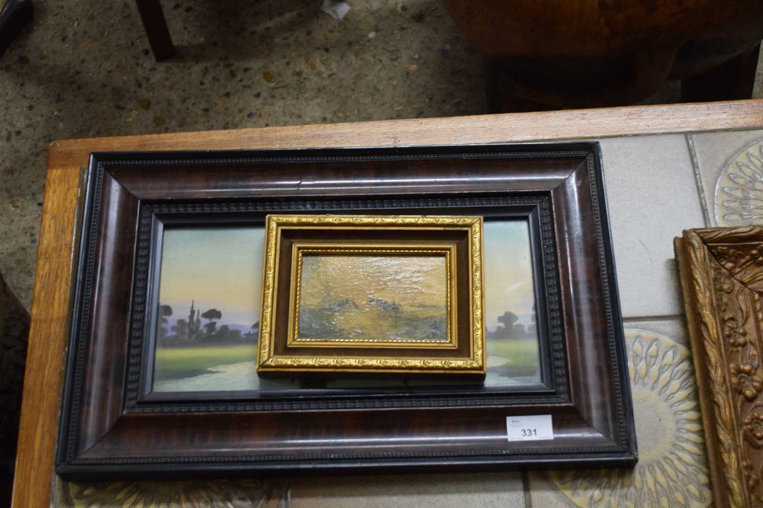 FRAMED STUDY OF A BROADLAND SCENE WITH WHERRIES, TOGETHER WITH A SMALL COLOURED PRINT AFTER