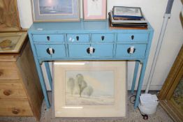 20TH CENTURY CHINESE BLUE PAINTED SIDE CABINET WITH FOUR DRAWERS AND SIX DOORS, 94CM WIDE