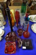 LARGE COLLECTION VARIOUS COLOURED GLASS VASES, BOWLS, ETC