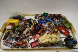 COLLECTION OF VARIOUS DIE-CAST FARM ANIMALS, HORSES AND CARTS ETC