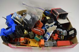 MIXED LOT VARIOUS DIE-CAST AND PLASTIC TOY VEHICLES (MUCH PLAYWORN CONDITION THROUGHOUT)