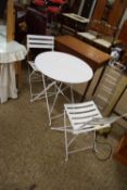 MODERN CIRCULAR METAL GARDEN TABLE AND TWO CHAIRS, TABLE 70CM DIAM (3)