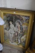 LARGE 19TH CENTURY TAPESTRY PICTURE OF LOVERS SET IN A HEAVY GILT FRAME