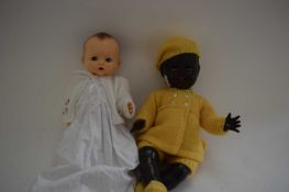 TWO VINTAGE CELLULOID DOLLS WITH ARTICULATED BODIES, ONE MARKED 'PEDIGREE', THE OTHER MARKED '