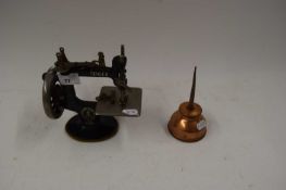 MINIATURE OR CHILD'S SINGER SEWING MACHINE AND ACCOMPANYING OIL BOTTLE (2)