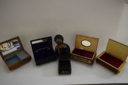MIXED LOT VARIOUS DECORATED JEWELLERY BOXES AND A NOVELTY PAINTED GOURD (6)
