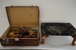 CASE CONTAINING MIXED ITEMS TO INCLUDE MAUCHLINE WARE BOXES, SMALL ANEROID BAROMETER, CAT