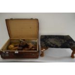 CASE CONTAINING MIXED ITEMS TO INCLUDE MAUCHLINE WARE BOXES, SMALL ANEROID BAROMETER, CAT