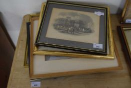 MIXED LOT OF PICTURES TO INCLUDE AN ENGRAVING OF KNIGHTSBRIDGE STREET VIEW, ENGRAVING OF CARROW