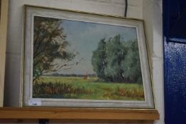 HARRY WHITE, 'WINDY DAY AT THURNE', OIL ON BOARD, FRAMED