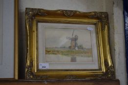 M E HANNANT, STUDY OF A WINDMILL, WATERCOLOUR, GILT FRAMED