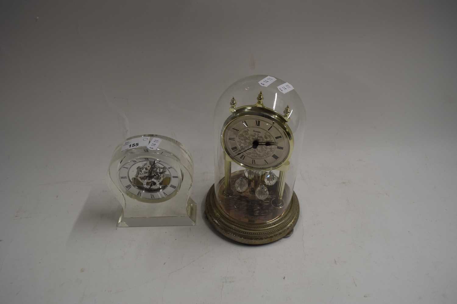 SMALL MODERN GLASS CASED MANTEL CLOCK AND A FURTHER ANNIVERSARY TYPE CLOCK (2)