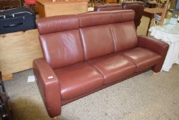 EKORNES STRESSLESS BROWN LEATHER RECLINER THREE-SEATER SOFA, 190CM LONG