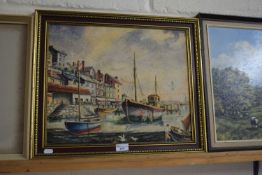 S FOALE, STUDY OF A HARBOUR SCENE, OIL ON BOARD, FRAMED