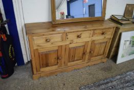 20TH CENTURY PINE THREE DOOR THREE DRAWER SIDEBOARD, 156CM WIDE