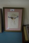 20TH CENTURY SCHOOL, STUDY OF A LADY IN FLORAL HAT, WATERCOLOUR, INDISTINCTLY SIGNED
