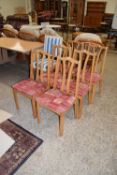 SET OF SIX MODERN DINING CHAIRS WITH RED UPHOLSTERED SEATS