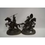 PAIR OF BRONZED SPELTER MODELS OF SOLDIERS ON HORSEBACK