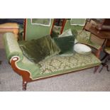 LATE VICTORIAN GREEN UPHOLSTERED CHAISE LONGUE