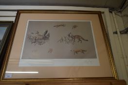 MICHAEL LYNE, STUDIES OF A FOX, COLOURED PRINT, LIMITED EDITION 134/300, SIGNED IN PENCIL, F/G