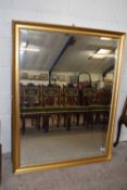 MODERN RECTANGULAR BEVELLED WALL MIRROR IN GILT FINISH FRAME, 134CM HIGH