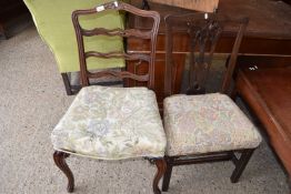 MIXED LOT : GEORGIAN MAHOGANY LADDERBACK CABRIOLE LEGGED CHAIR TOGETHER WITH ONE OTHER (2)